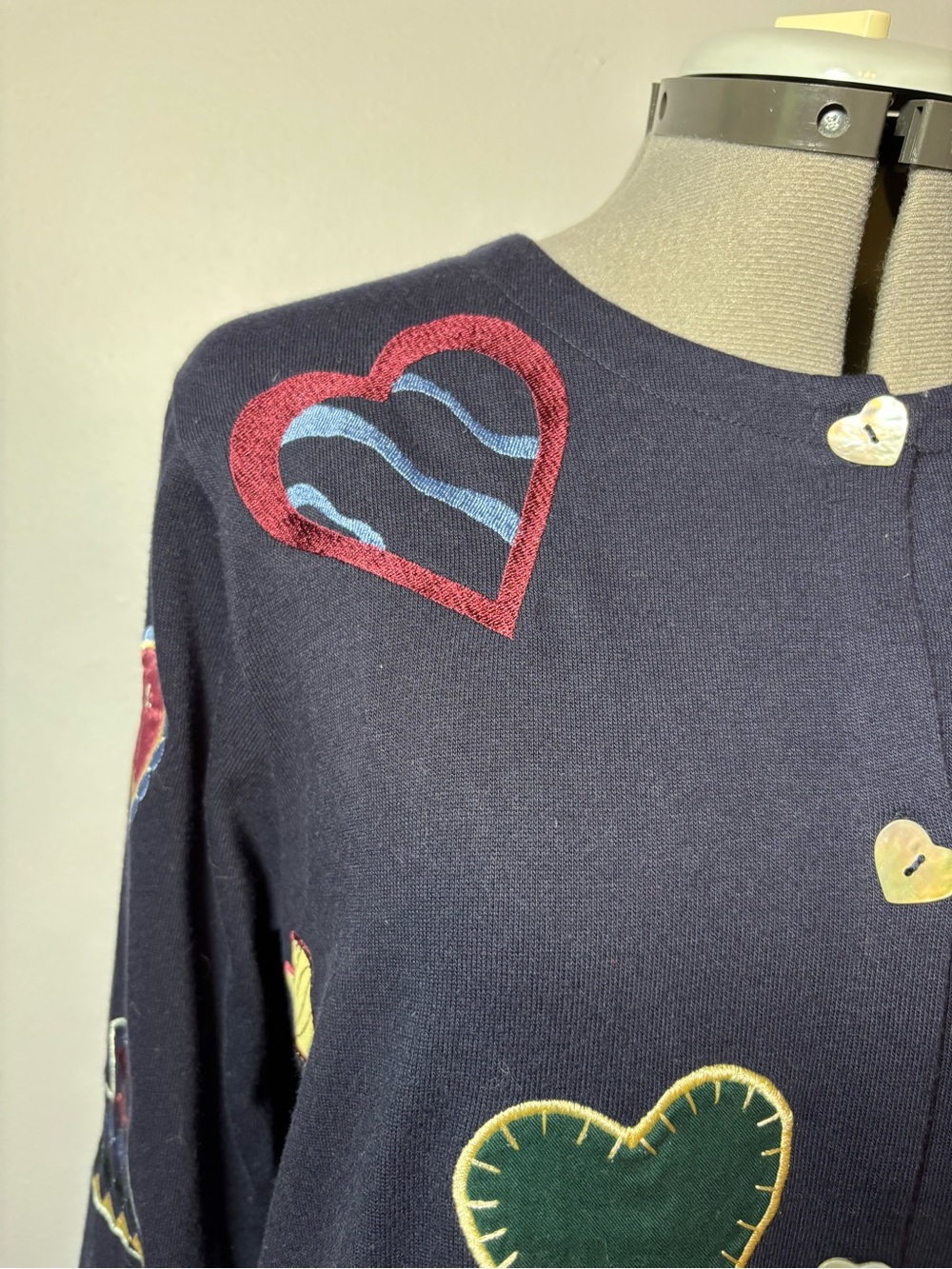 Christopher & Banks Navy Cardigan with Multicolor Heart Patches - small - Picture 3 of 7